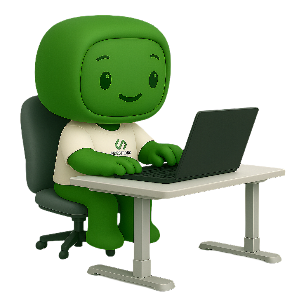 Mascote Netsapp utilizando laptop