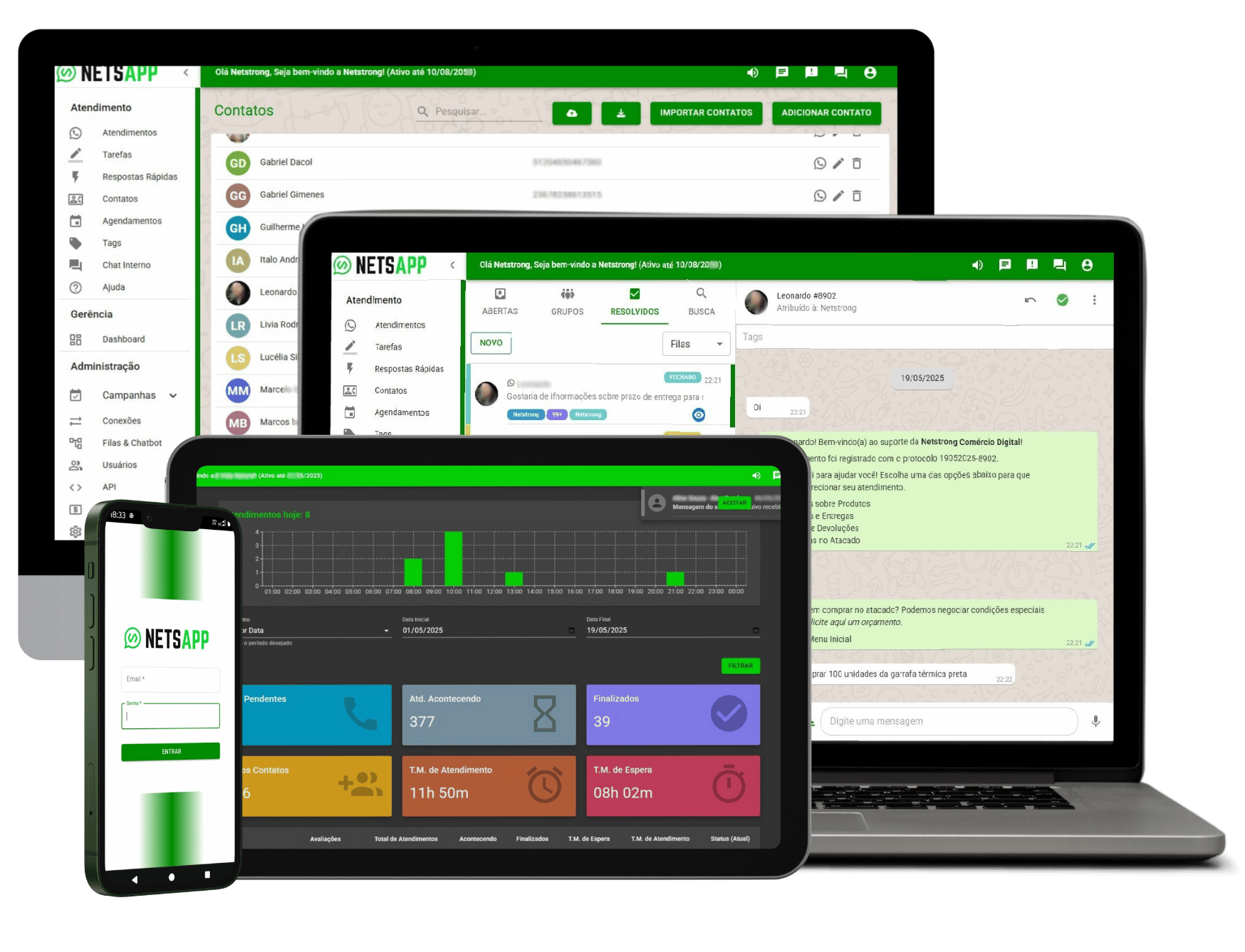 Demonstração da plataforma Netsapp em notebook e celular